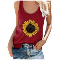 TOFOTL Blusenshirt Damen Kurzarm  Frauen Plus Size Summer Sunflower Print Rundhalsausschnitt Ärmelloses T-Shirt Top Tank Bekleidung