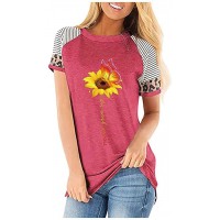 Tops Damen Bauchfrei Frauen Sunflower Leopard Kurzarm O-Ausschnitt Bedruckt Casual Tops T-Shirt Bekleidung