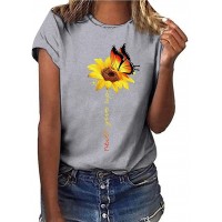 Yowablo Tops Frauen Plus Size Sunflower Print Kurzarm T-Shirt Bluse Bekleidung