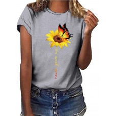 Yowablo Tops Frauen Plus Size Sunflower Print Kurzarm T-Shirt Bluse Bekleidung