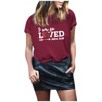 YXIU Damen O-Ausschnitt Liebesbrief Druck Kurzarm T-Shirt Bluse Tops Bekleidung