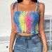 Damen Tank Top Damen Sommer Spaghettiträger Regenbogen Plissee Crop Tops Frauen Y2K Shirts Streetwear Bekleidung