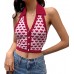Women Y2K Knitted Halter VestHeart Print Tank Tops Striped V Neck Crop Top Sexy Backless Slim Button Tank Top Turn Down Collar 90s E-Girl Tank Top Tees Bekleidung