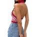 Women Y2K Knitted Halter VestHeart Print Tank Tops Striped V Neck Crop Top Sexy Backless Slim Button Tank Top Turn Down Collar 90s E-Girl Tank Top Tees Bekleidung