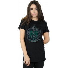 Harry Potter Damen Slytherin Distressed Crest Boyfriend Fit T-Shirt Medium Schwarz Bekleidung