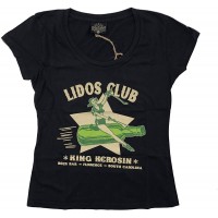 King Kerosin Original Queen Kerosin Damen Biker T-Shirt - Lidos Club - Cooles Biker-Shirt für Rockabilly Ladies und Motorradfahrerinen - schwarz Bekleidung