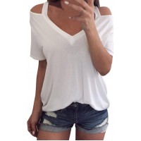 OYSOHE Tops Damen Weiß Neueste Sommer Frauen Damen Schulterfrei V-Ausschnitt T-Shirt Kurzarm Tops Bluse Bekleidung