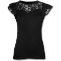 Spiral Direct Damen Gothic Elegance - Lace Layered Cap Sleeve Top Black T-Shirt Bekleidung