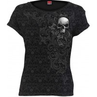 Spiral Direct Damen Skull Scroll Impression Cap Sleeve Top T-Shirt Schwarz Black 001 38 Herstellergröße Medium Bekleidung