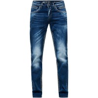Herren-Jeanshose Regular Fit 'Rusty Neal' Dark Blue Used Vintage Washed 'New York' Jeanshose Streetwear -47 Bekleidung