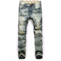 LaoZan Jeans Patched Destroyed Herren Hose Neu Clubwear Streetwear Slim-Fit Jeanshosen Bekleidung