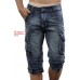 Idopy Herren Cargo-Denim Biker Jeans-Shorts mit Reißverschluss Bekleidung