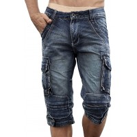 Idopy Herren Cargo-Denim Biker Jeans-Shorts mit Reißverschluss Bekleidung