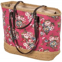 LaFiore24 Shopper Einkaufstasche Strandtasche mit Blumen Damen Badetasche Schultertasche Reißverschluss rot Schuhe & Handtaschen