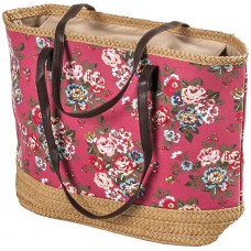 LaFiore24 Shopper Einkaufstasche Strandtasche mit Blumen Damen Badetasche Schultertasche Reißverschluss rot Schuhe & Handtaschen