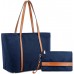 YALUXE Shopper Tasche Damen Oxford Echtleder Nylon Umhängetasche mit großer Kapazität Blau2 Schuhe & Handtaschen