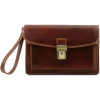 Tuscany Leather Max Elegante Handgelenktasche Herrentasche aus Leder Braun Schuhe & Handtaschen